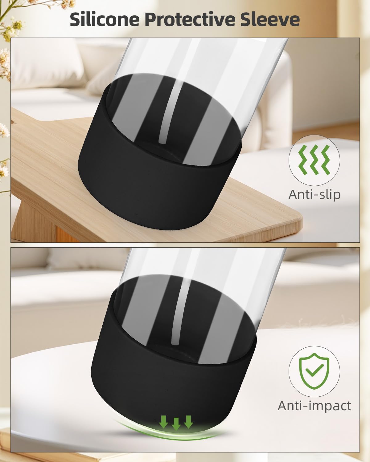 4 Pack Glass Spray Bottles 8 oz, Empty Refillable Containers with Silicone Sleeve Protection, Glass Spray Bottles for Cleaning Solutions, Hair and Plants with Adjustable Nozzles Black&White