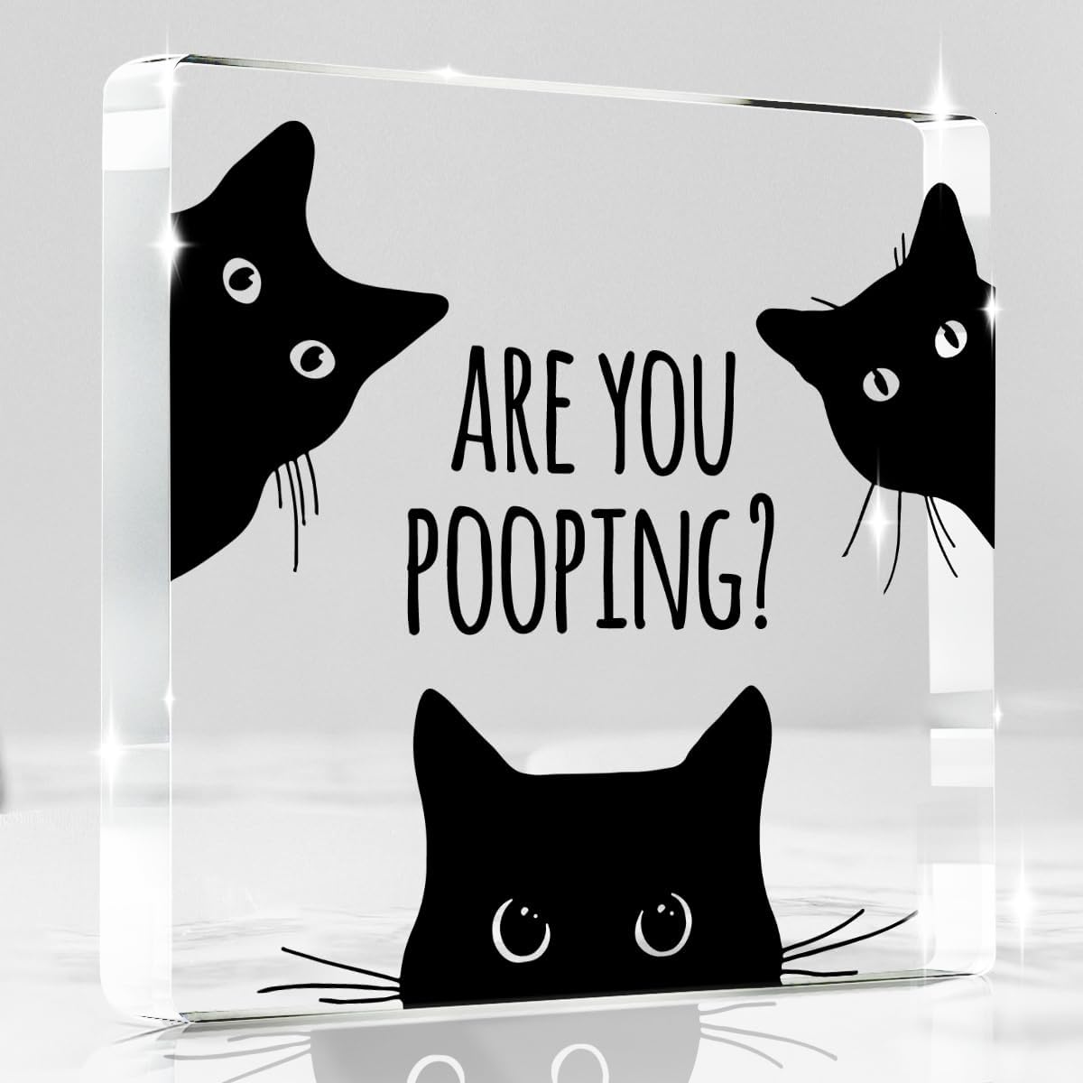 Are You Pooping Funny Sign，Black Cat Decor, Cat Bathroom Acrylic Decor，Home Decor Bathroom Creative Gift For Women Men，Funny Decorate Retro for Home Toilet 4x4 Inches