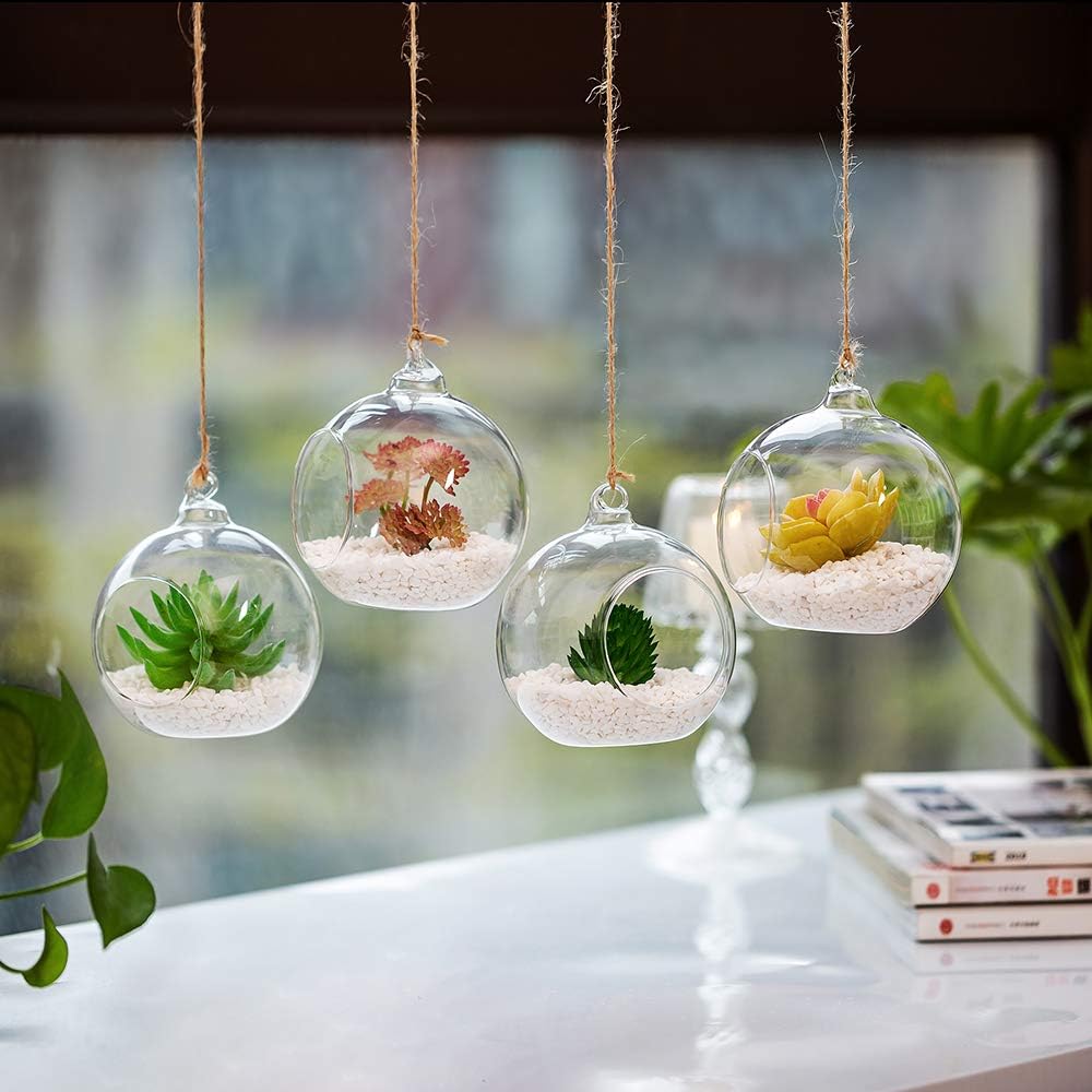 Set of 8 Air Plant Holder Hanging Glass Globe Tea Light Candle Holders Home Wedding Party Centerpieces Decor Indoor Outdoor Tealight Candleholders (8Pcs 4 inches Diameter)