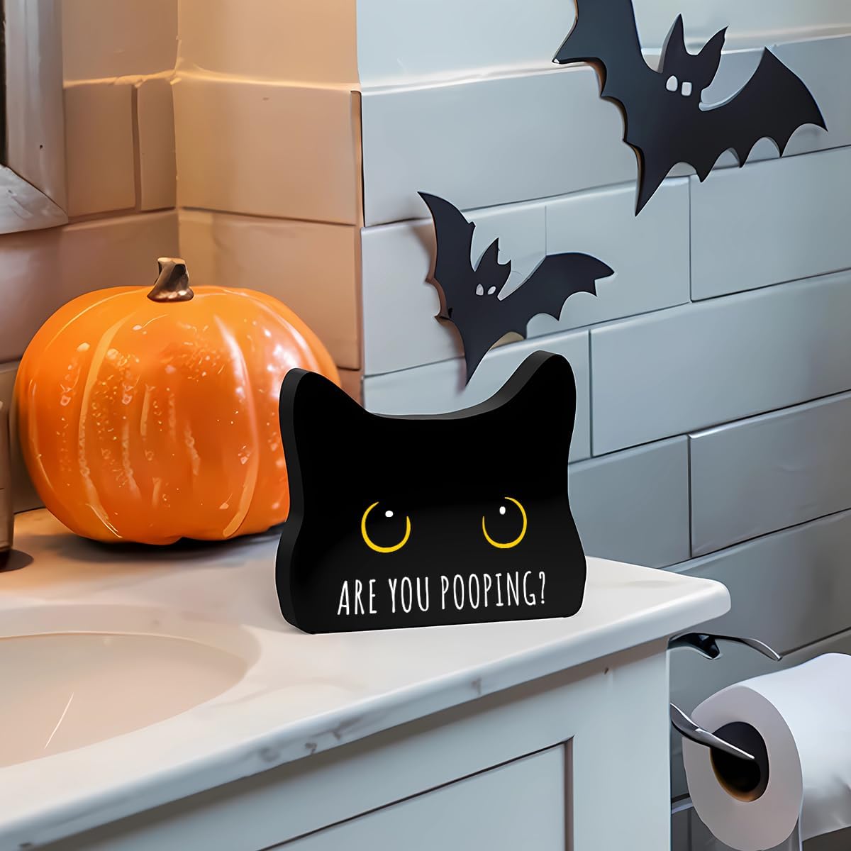 Black Cat Decor Halloween Cat Bathroom Decor Are You Pooping Funny Bathroom Acrylic Decors Sign Cat for Home Bathrooms Cats Lover Gifts For Women Men Halloween Christmas