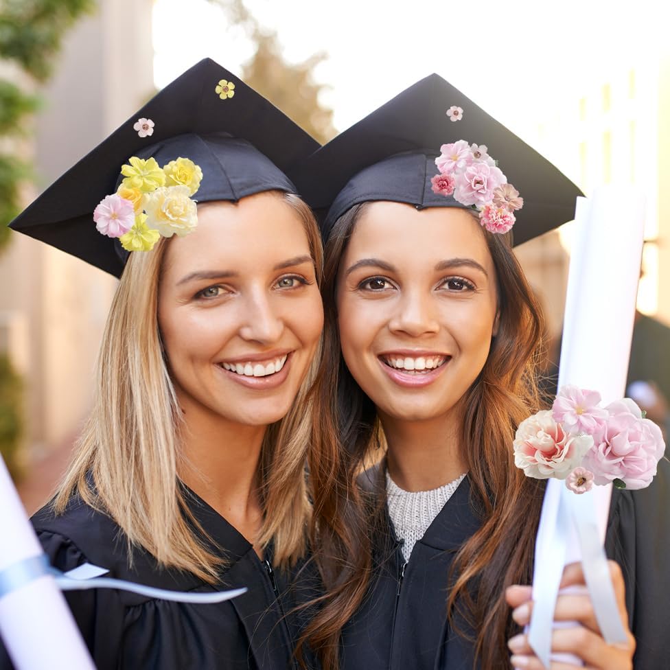 Faux Flower Heads Small Silk Artificial Flower DIY Fake Mini Flowers Rose Daisy Flowers Craft Supplies for Wedding Party Wreath Graduation Season Party Home Decor (125, Yellow Pink)