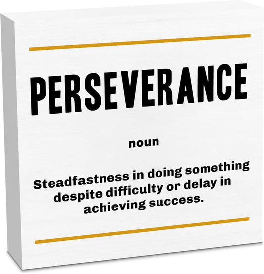 Perseverance Noun Entrepreneur White Wooden Box Sign, Inspirational Office Decor Decorative Table Shelf Desk Decor, Rustic Workplace Farmhouse Home Counter Decor Office Decorations Desk Accessories