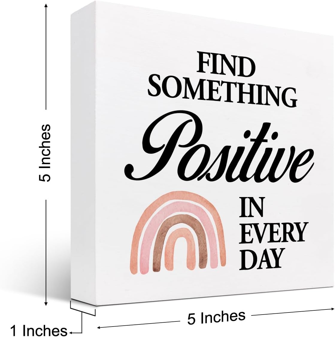 Z-crange Find Something Positive in Every Day Boho Rainbow Wood Block Sign, Rustic Inspirational Wooden Box Plaque for Home College Office Shelf Table Decor