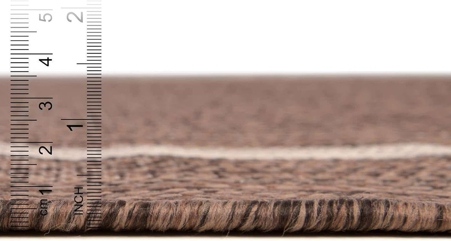 Unique Loom Outdoor Border Collection Area Rug - Soft Border (2' 7" x 10' Runner Brown/Ivory)