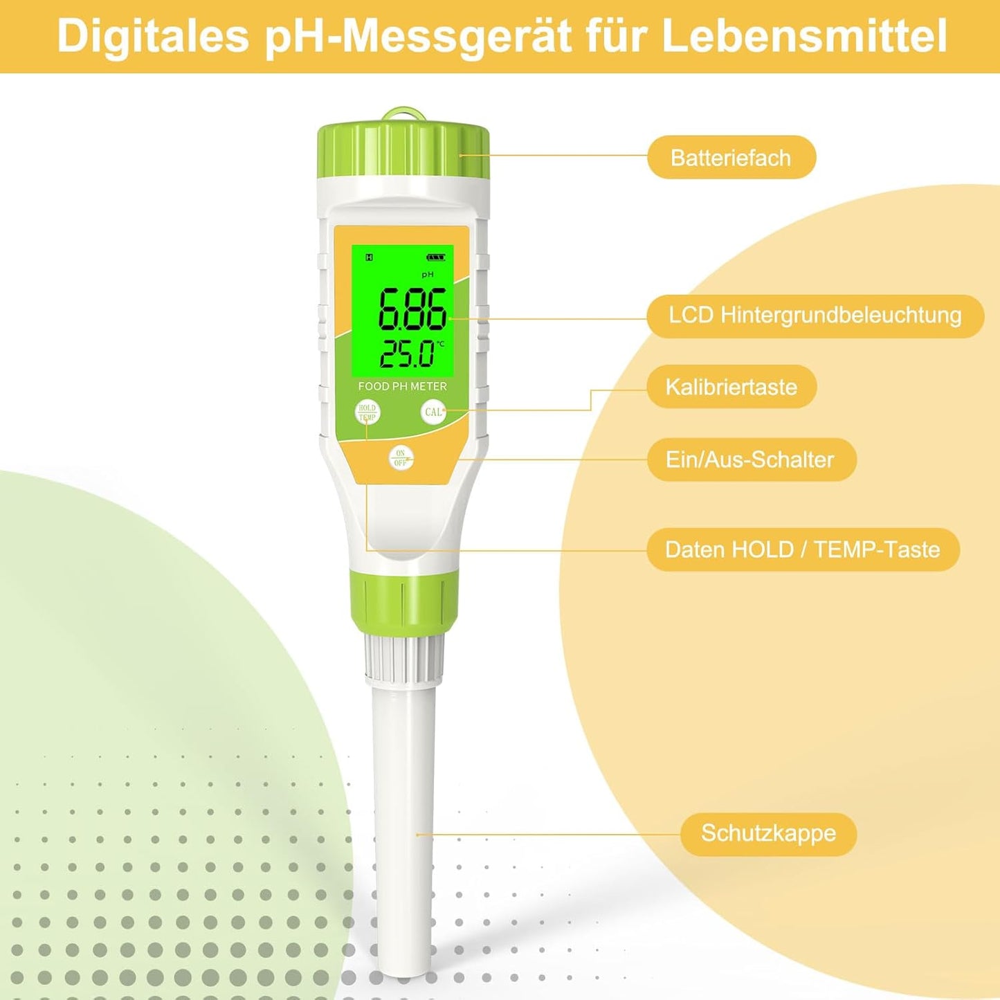 Digital pH Meter for Food, 0.01 Resolution High Accuracy Food pH Tester with Backlit LCD Display and ATC for Meat, Bread, Canning, Brewing, Cheese, Solid Sampling, Soft Soil and Water