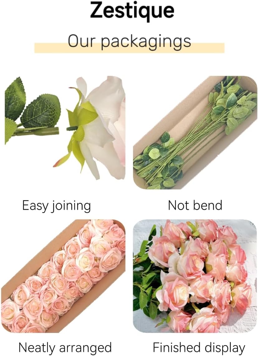 Fake Roses Not Bend The Peduncle Artificial Flowers Fake Flowers with Stems for DIY Wedding Bouquets Bridal Shower Centerpieces Arrangements Tables Decorations (24pcs,Pearl White)