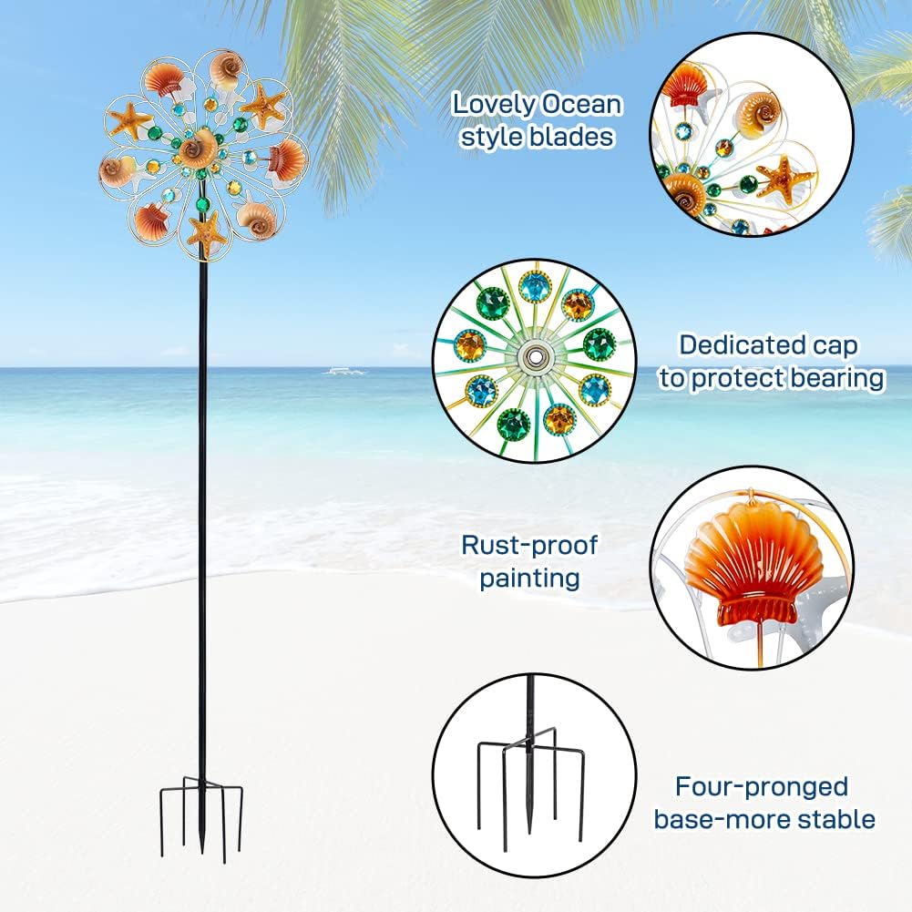 Stargarden Wind Spinners Outdoor, 16 Inch Kinetic Wind Spinner, Ocean Metal Wind Sculptures & Spinners, Waterproof Windmill for Yard, Porch Decor