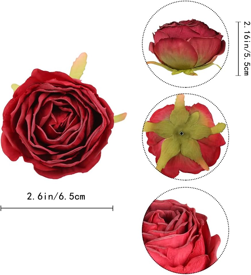 IPOPU Red Silk Roses 25pcs Flower Heads Bulk Artificial for Decoration Fake Dried Floral Bouquet for Wedding Bride Wall Flowers Decorations