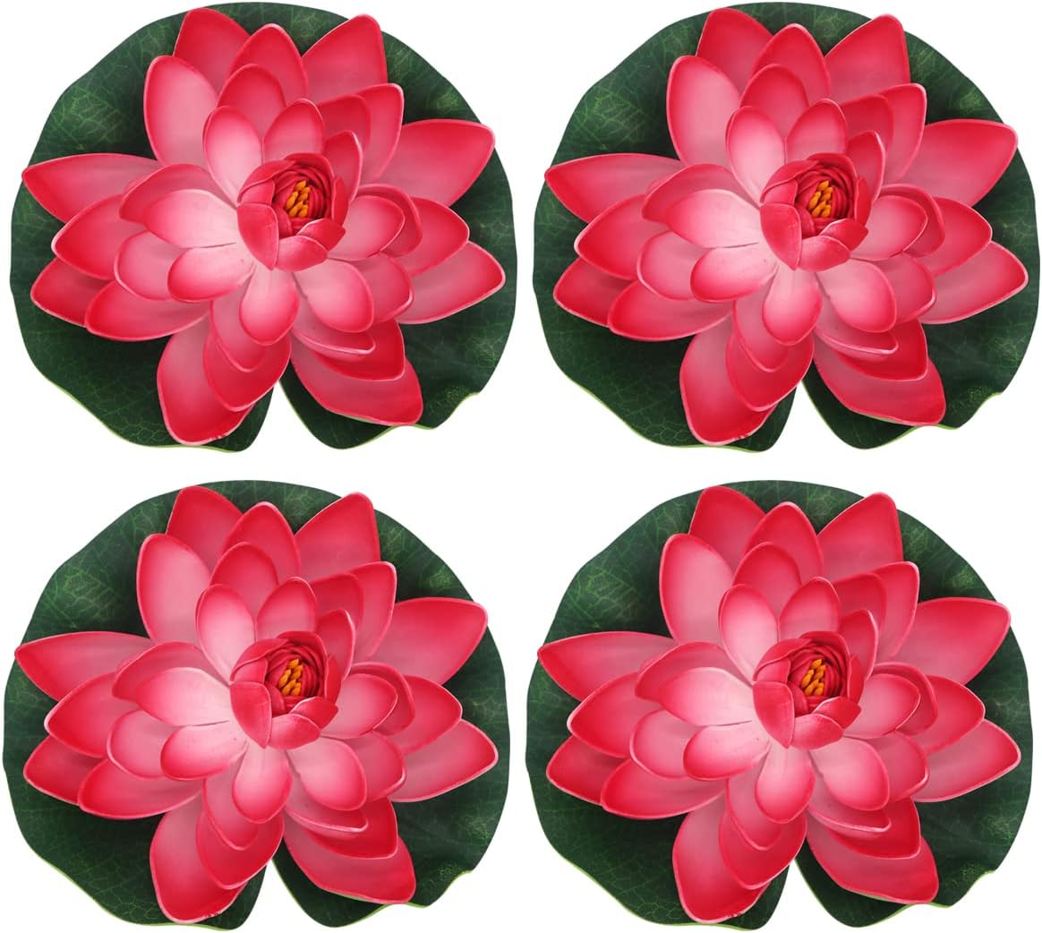 FZBNSRKO Artificial Lotus,4PCS 7.1" Inch Floating Foam Lotus Flowers for Pool,Realistic Water Lily Pads for Home Outdoor Patio Pond Wedding Party Decorations,Peach Red