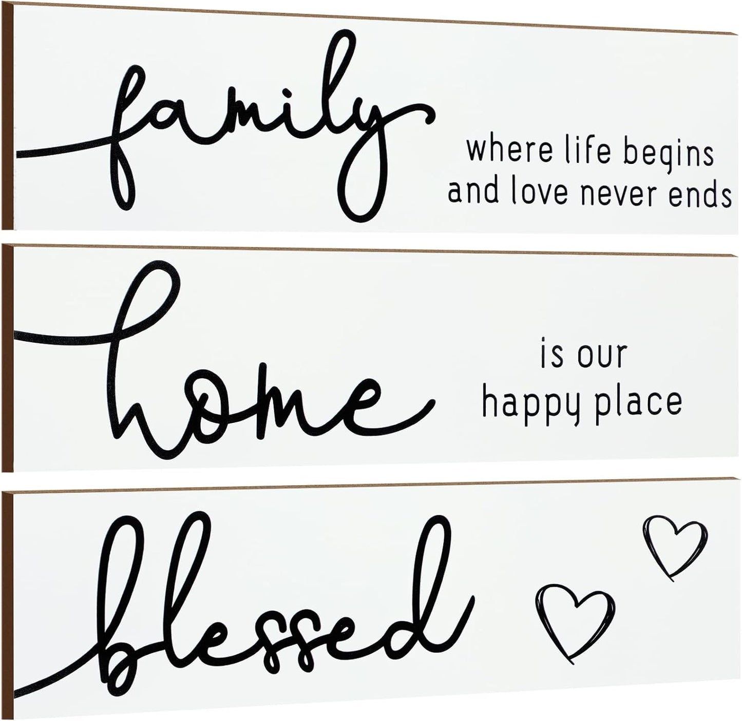 Jetec 3 Pieces Rustic Wood Sign Wall Decor Live Love Blessed Family and Love Quote Sign Farmhouse Wall Mount Decoration for Home Kitchen Living Room, 12 x 3 x 0.2 Inch(White, Black,Novel)