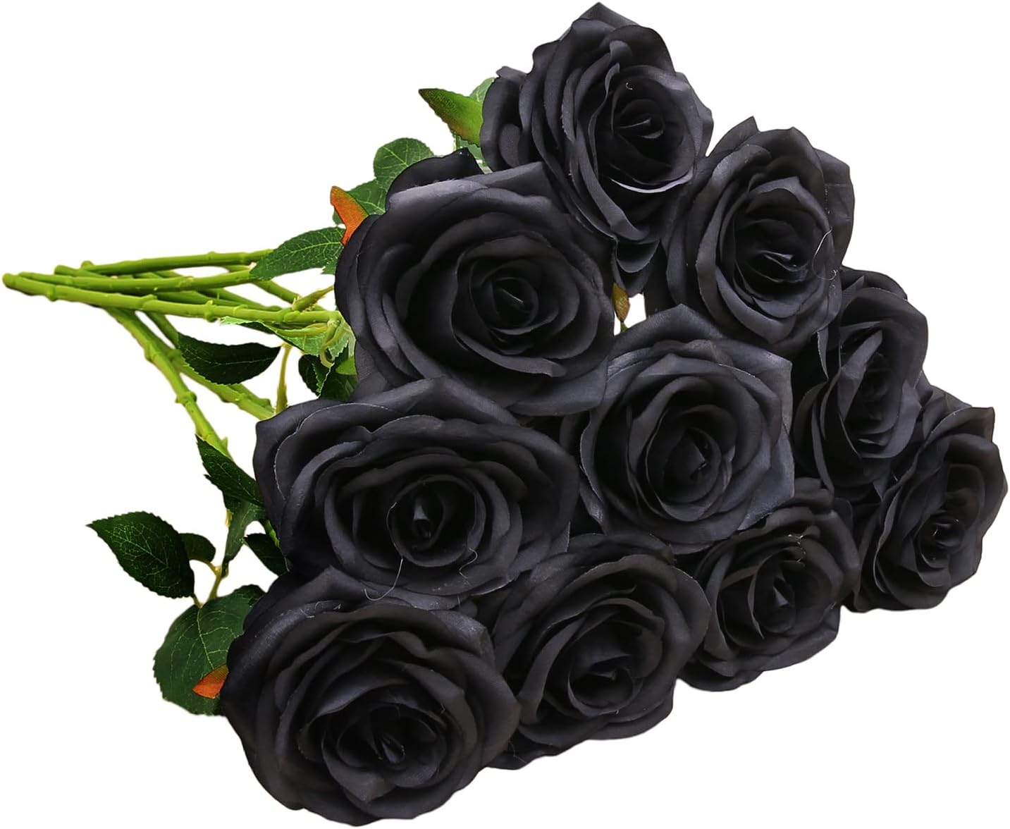 Artificial Rose 10pcs Open Flower Bouquet Black Faux Rose Stems for Wedding Arrangement, Bridal Bouquet, Centerpiece, Fake Faux Silk Flowers