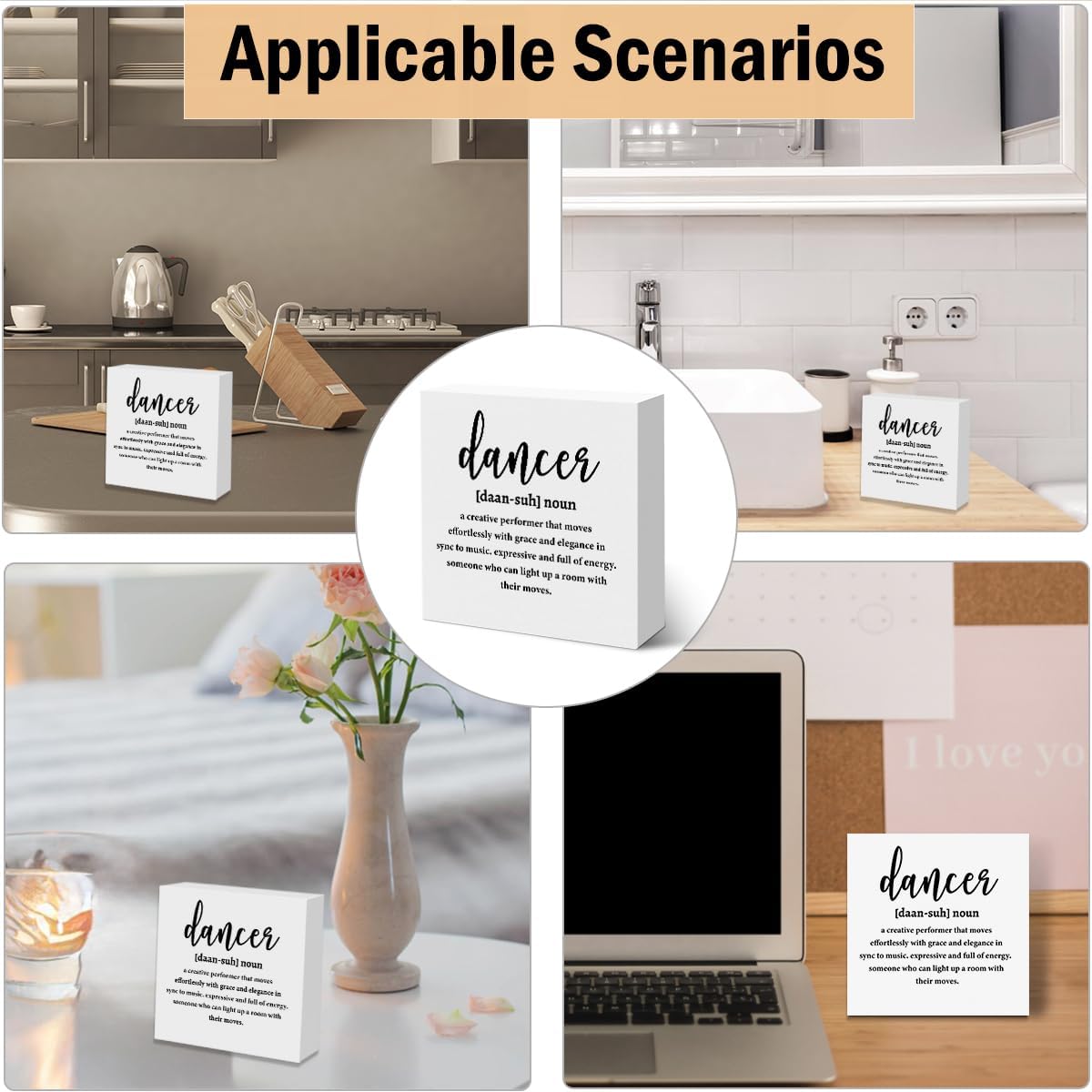 Dancer Gifts Wooden Box Sign, Dance Stuff Definition Quotes Wooden Signs, Best Gifts for Dancers Men Women, Positive Decor for Farmhouse Home Dance Studio Desk Shelf Tabletop 5 X 5 Inches