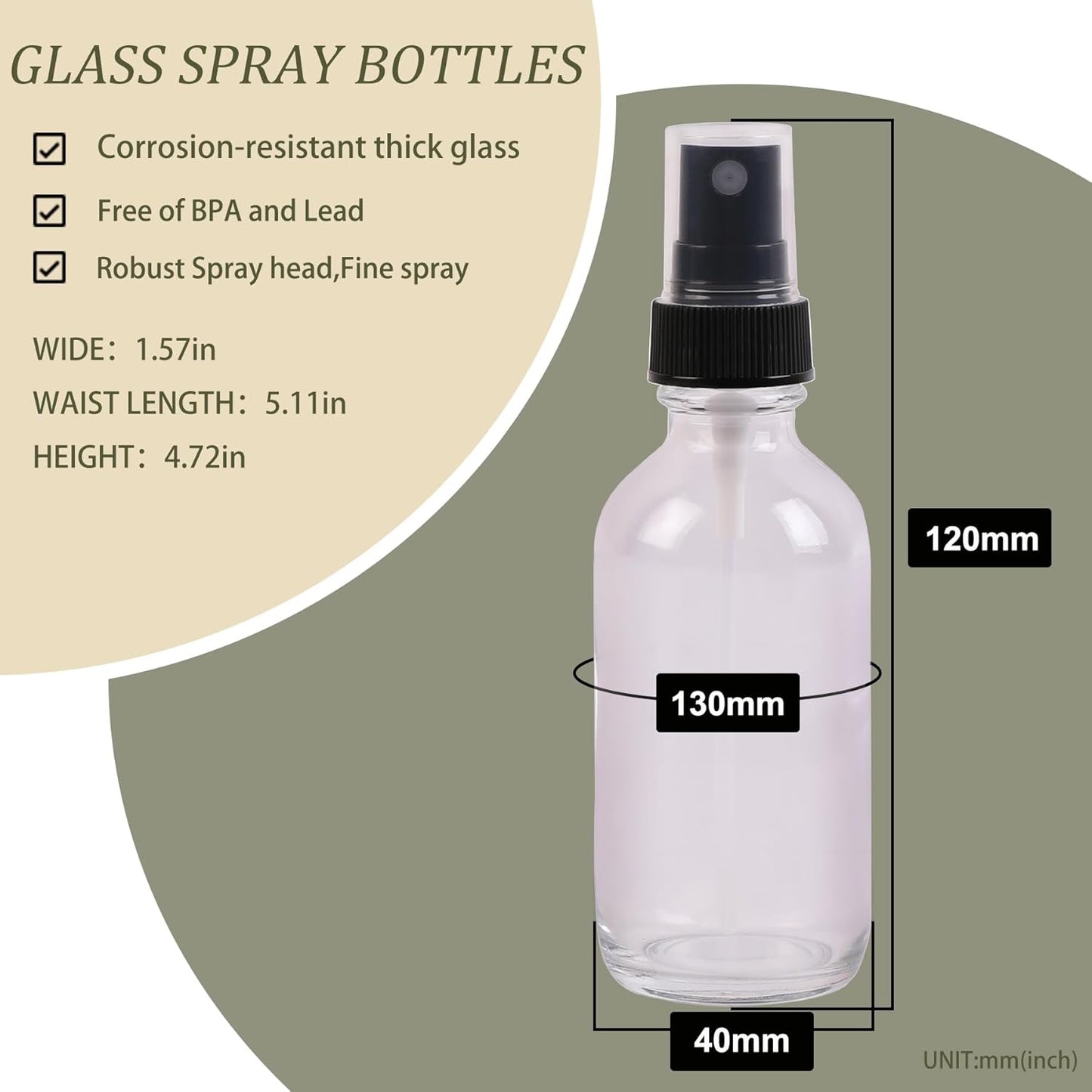 Clear Glass Small Spray Bottles 2 oz 48 Packs,Fine Mist Sprayer Pretty Finish,Refillable Containers mini spray bottles for Cleaning Solutions and Skin Care (Clear 48Pack)