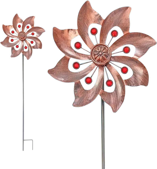 Outdoor Wind Spinner, 37.4 x 9.44 Inch Metal Kinetic Windmill, 360° Waterproof Garden Wind Sculpture Yard Art Decor for Lawn & Patio (Brass)