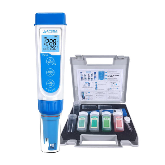 APERA INSTRUMENTS AI316 Premium Series PC60 5-in-1 Waterproof pH/EC (Conductivity) /TDS (ppm) /Salinity (ppt) /Temp. Multi-Parameter Pocket Tester Kit