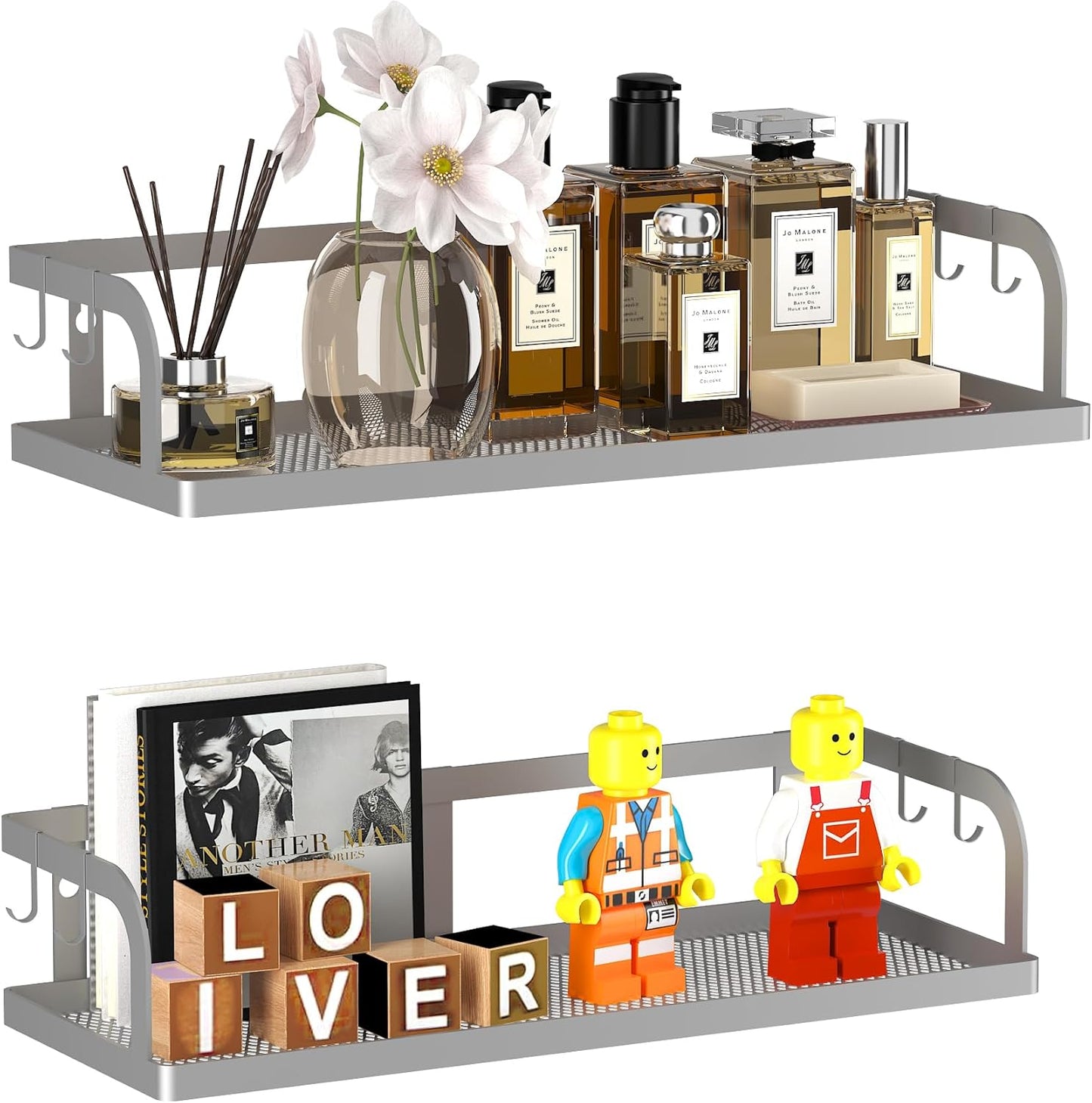 PUSDON Metal Wall Hanging Basket 2 Packs DIY Suitable for Multiple Scenes - Middle Silver Grey Hollowout