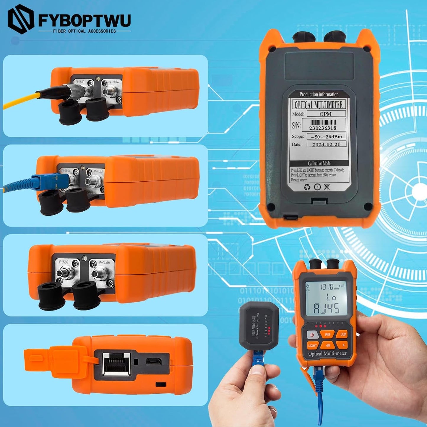 4 in 1 Function Fiber Optic Tester Portable Optical Power Meter (FC/SC/ST) & VFL 2mw Visual Fault Locator & LED, OPM & VF, Range: (-50) dBm ~ (+26) dBm, 1pc