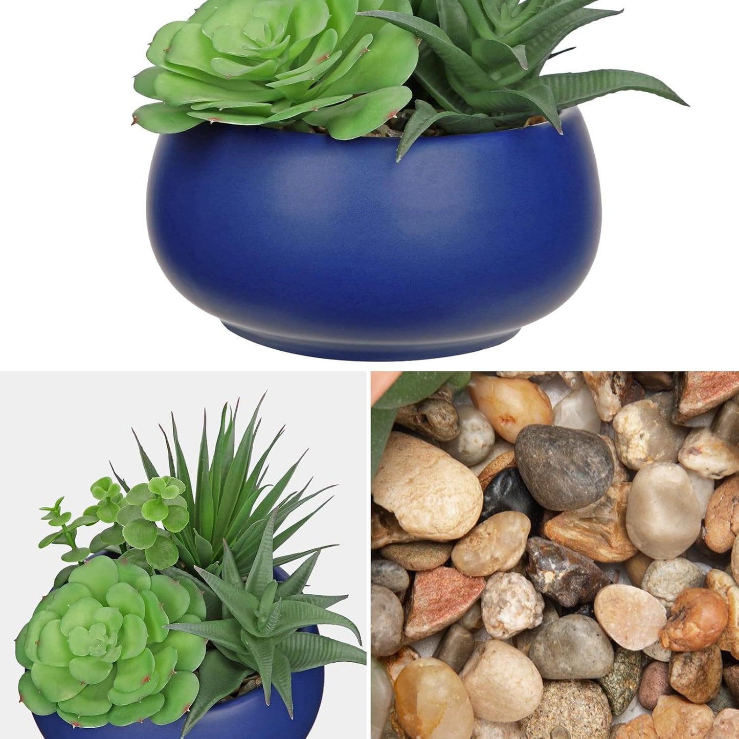 Fake Plants Artificial Succulents in Pots Faux Succulent Arrangement Potted Plant with Blue Ceramic Pot for Home Decor Modern Office Desk Bathroom Shelf Living Room Indoor & Outdoor Decoration