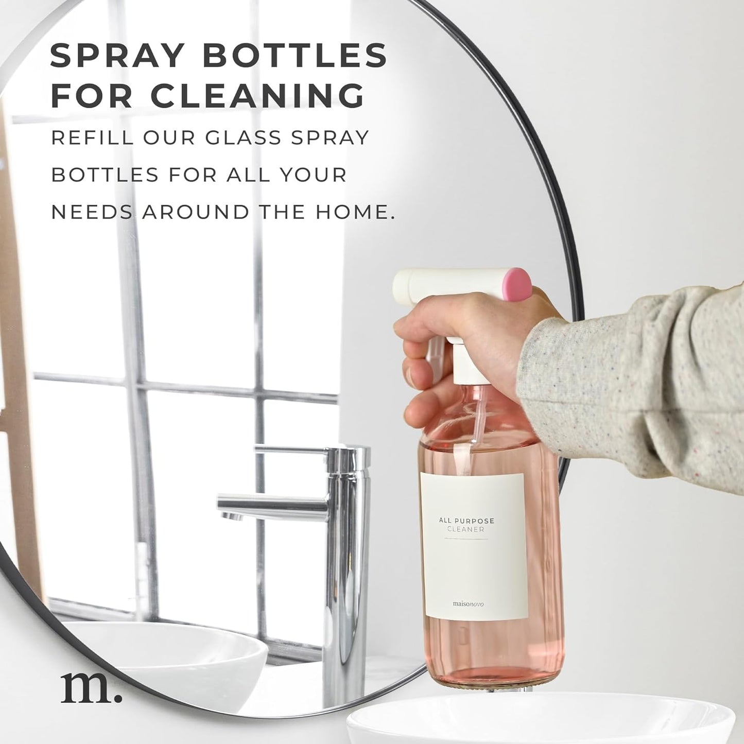 MaisoNovo Spray Bottle for Hair - 16.9 fl oz Pink x 2 with 16 Labels