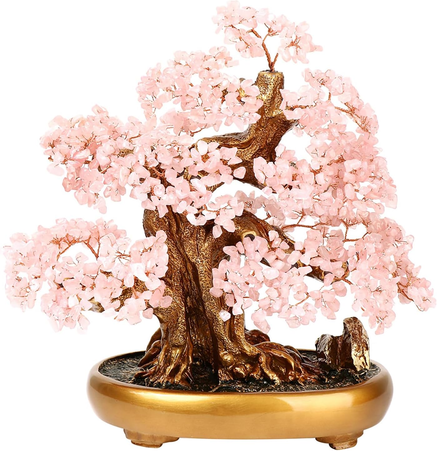 Feng Shui Money Tree Large Crystal Quartz Lucky Tree Gem Tree for Office Home Feng Shui Decoration for Wealth/Fortune and Luck (Rose Quartz)