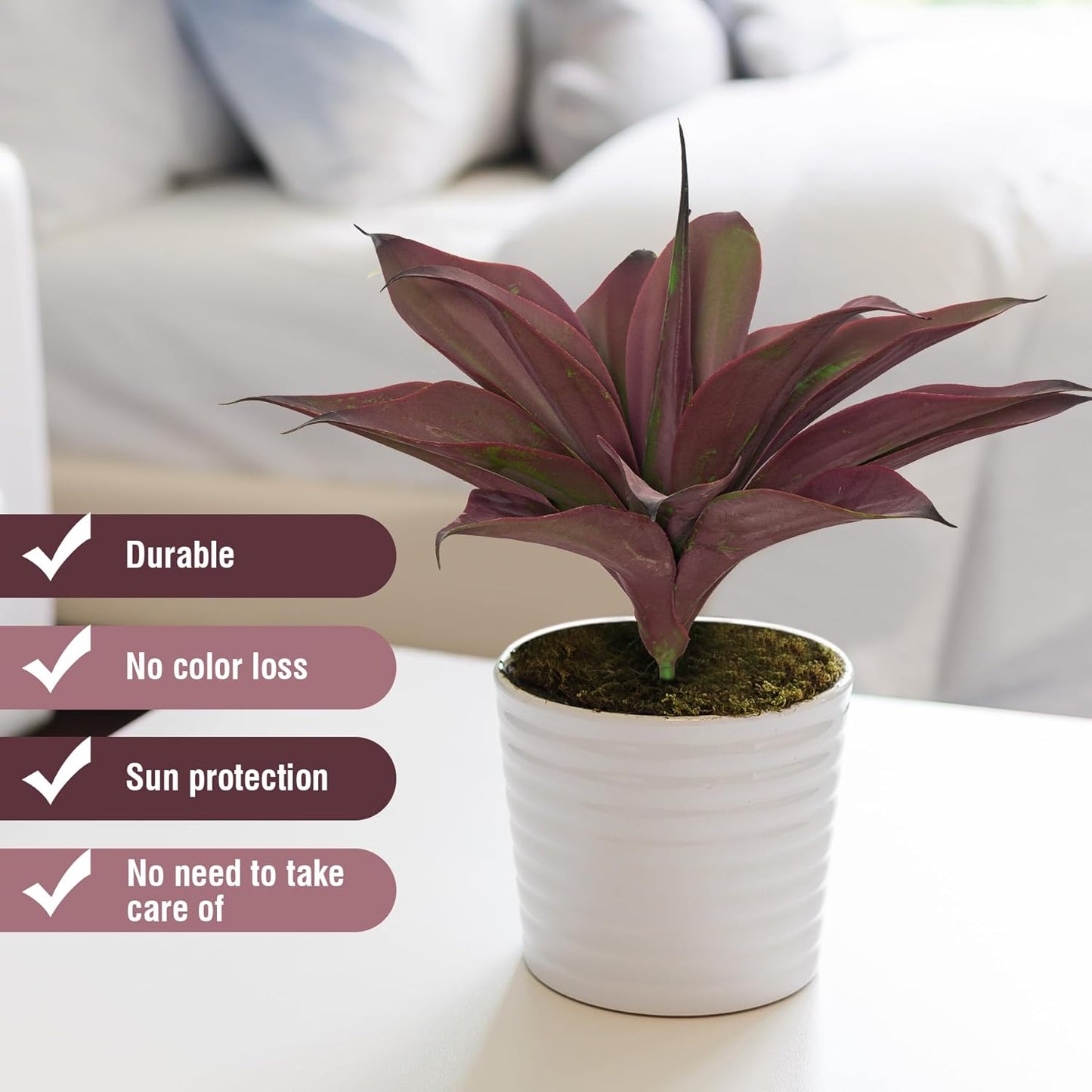 Fake Plants Artificial Agave Plants 13.8" Large UV Resistant Fake Agave Planters for Indoor and Outdoor Decorating Tropical Plant Succulents Greenery Indoor Decor(2Pack, Purple