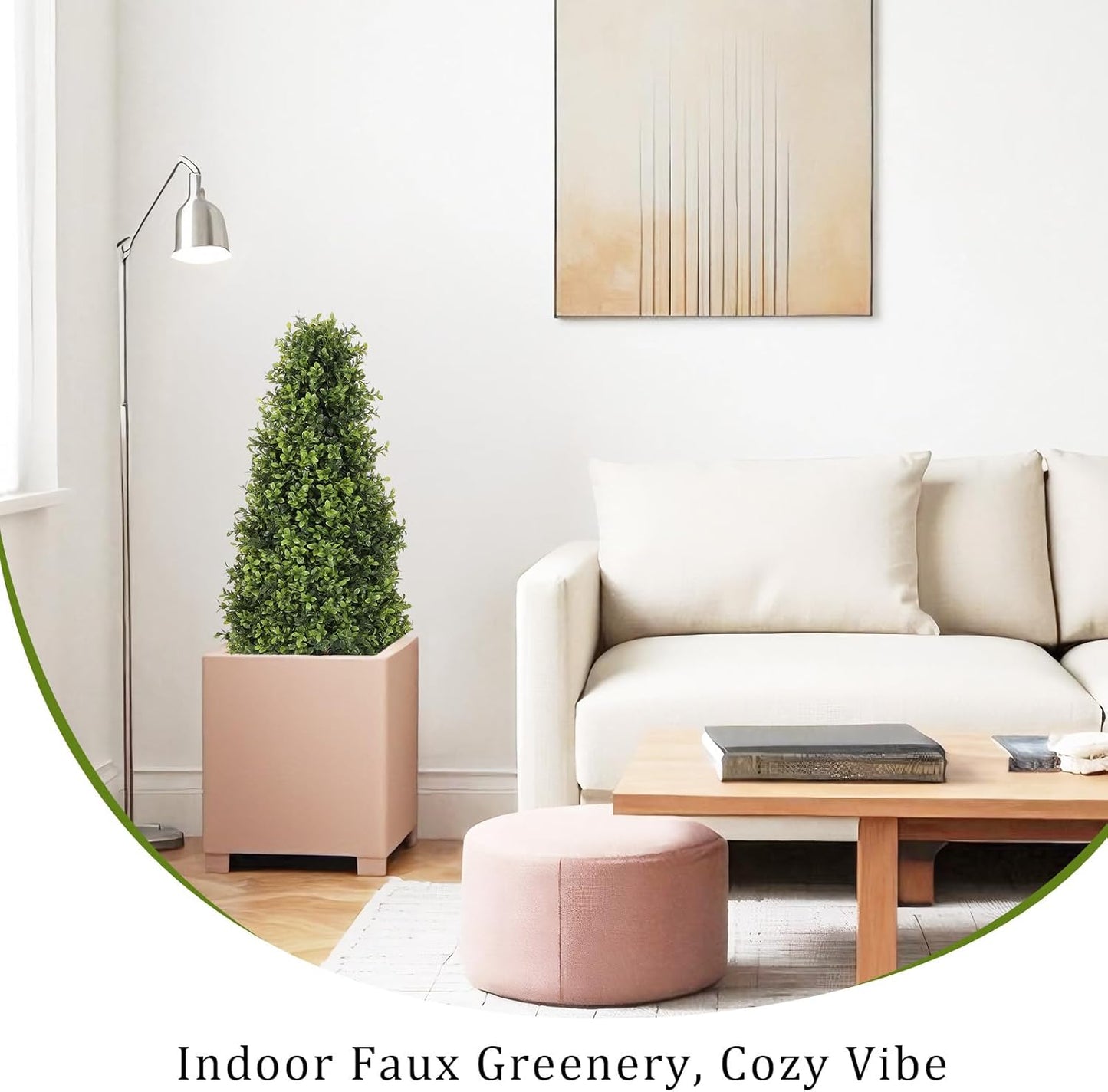 3ft Artificial Boxwood Topiary Trees (Set of 2) - UV Resistant Faux Plants Outdoor, Realistic 36" Fake Cone Bushes and Shrubs for Front Porch, Planter, Patio - Low Maintenance & Evergreen