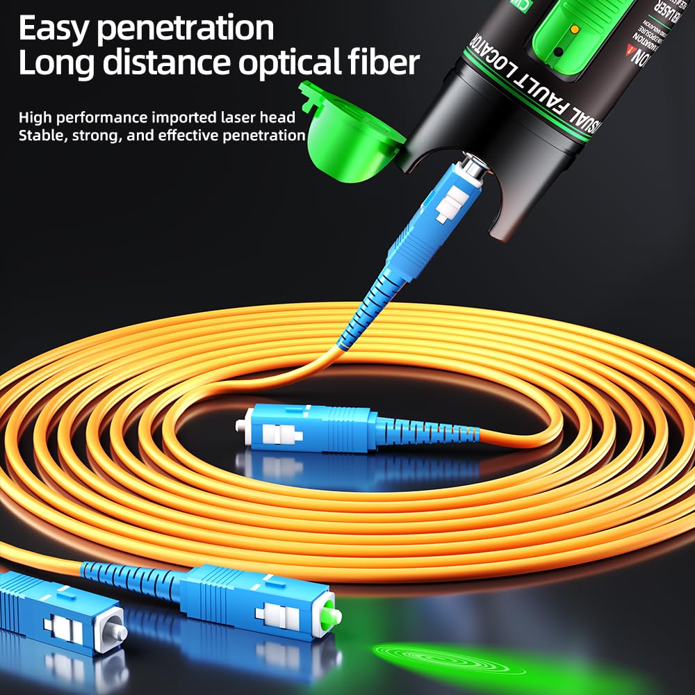 Visual Fault Locator - Green Light Fiber Optic Tester,510nm Wavelength, Compatible with SC/FC/ST/LC Interfaces, Ideal for Network