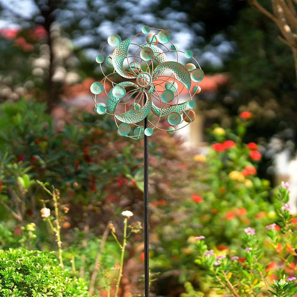 DREAMYSOUL Wind Spinner Outdoor, Metal Kinetic Wind Spinners, 13 Inches Dia Wind Spinners for Yard Garden Outside Patio Lawn Decor (Turquoise)