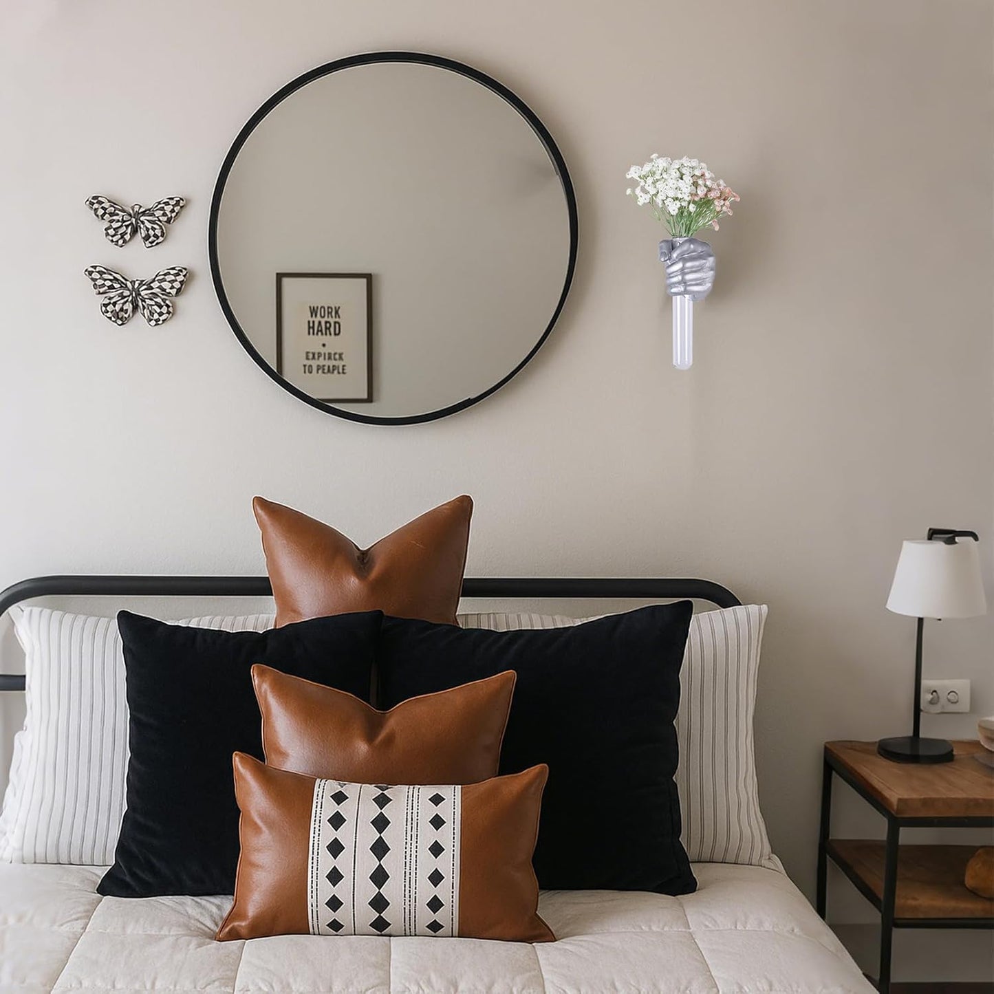 Silvery Wall Sculptures, Hand Vases Home Decor, Wall Mount Art Sculpture, Unique Wall Art Statue, Funky Flower Vase Decorations, Modern Eclectic Hanging Decor,Glass Test Tube Vase (Silvery)