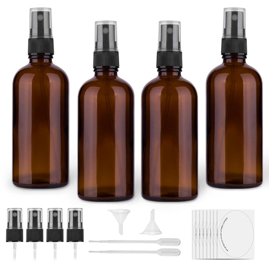 Amber Glass Spray Bottles, 4 oz Small Spray Bottles Fine Mist, Set of 4 (Amber)
