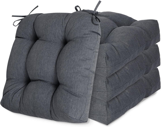 Aoodor 19" x 19" x 5" Tufted Outdoor Chair Cushions, Water Resistant & Fade Resistant Polyester Dining Chair Pads with 2 Straps for Patio Furniture, Set of 4