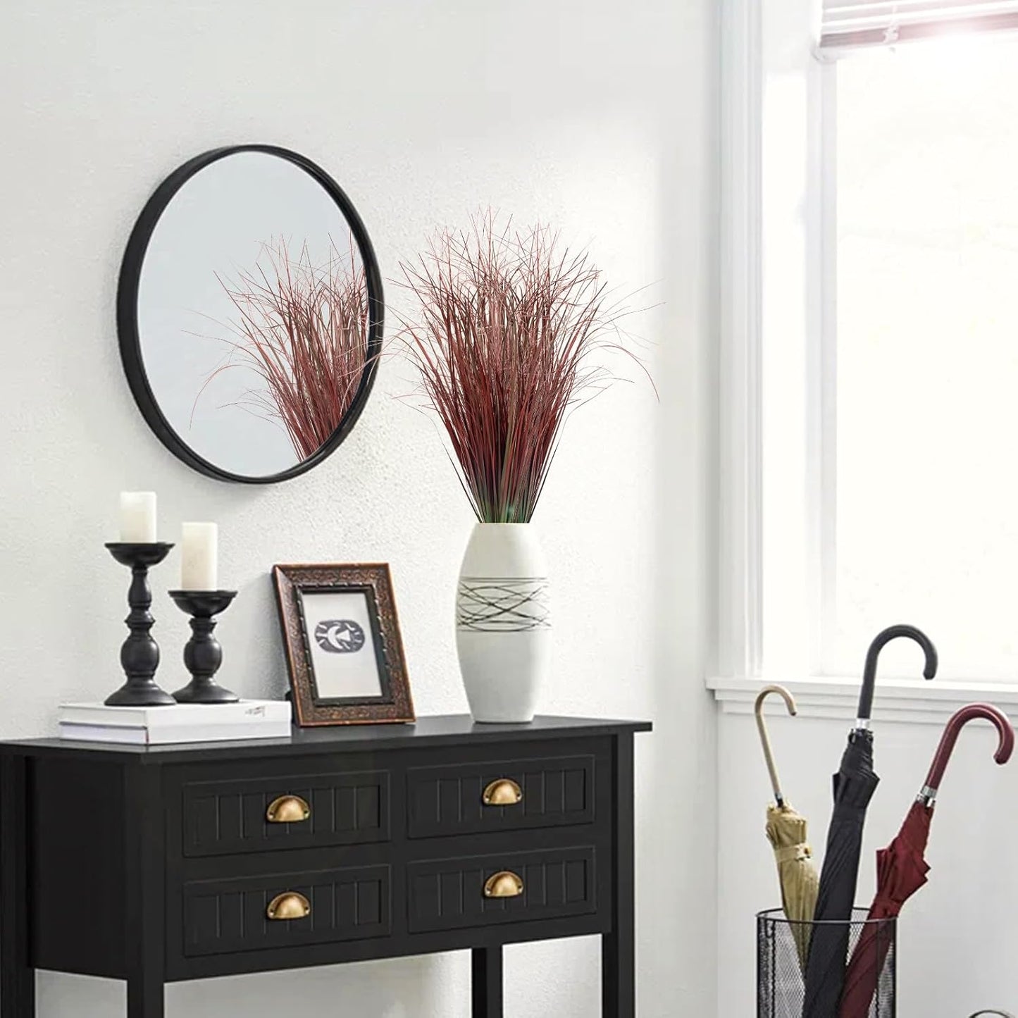 36Pcs Artificial Grass Plants, Faux Shrubs Wheat Grass, Artificial Tall Grasses Fake Plants for Outdoor Decor,Artificial Greenery Stems Weed for Room Indoor Home Decor（Red）