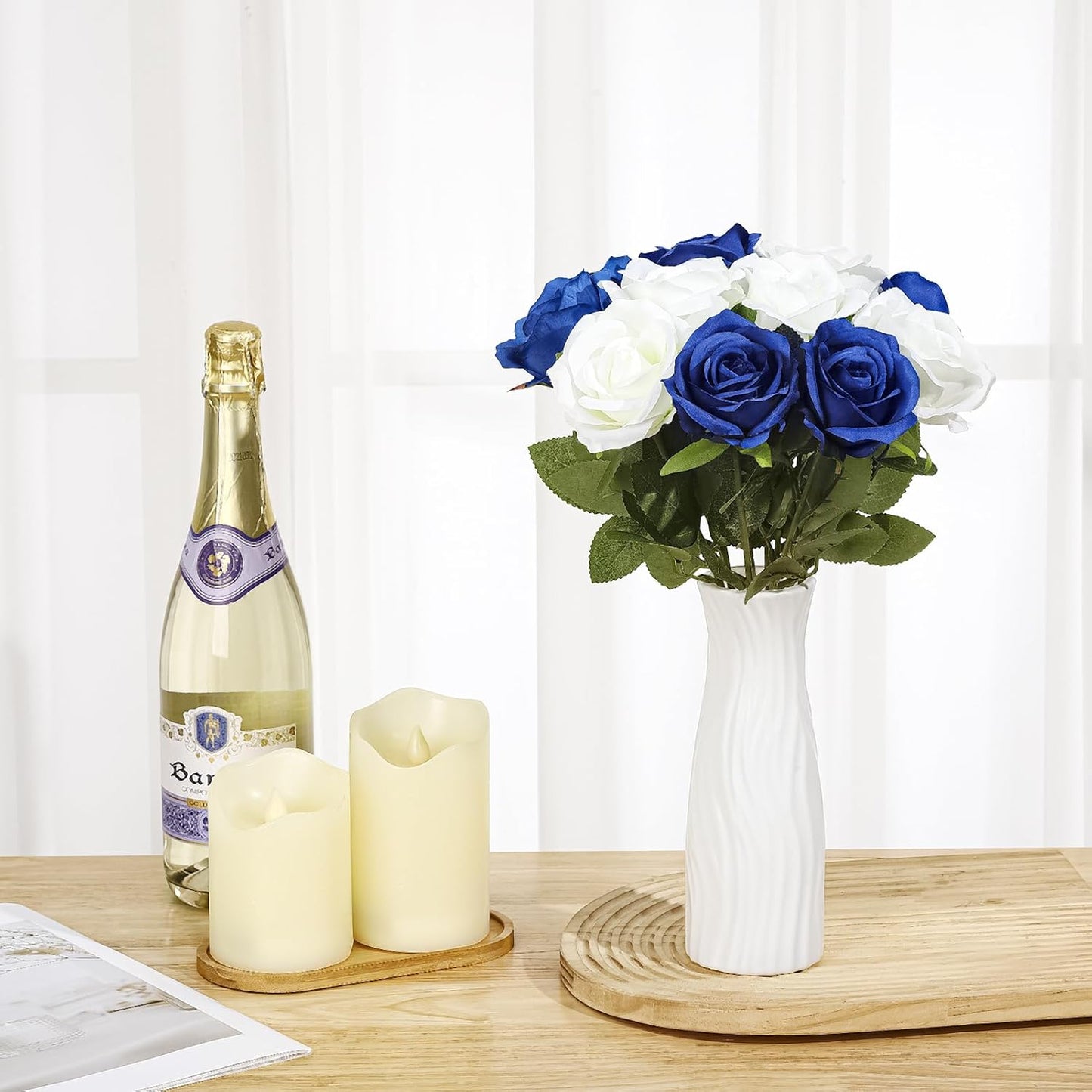 36 Pcs Silk Blue White Rose Bouquet Bridal Artificial Flowers,Fake Rose Long Stem Realistic Flowers Bulk for Wedding Bouquet Ball Arrangement Centerpiece Party Decor