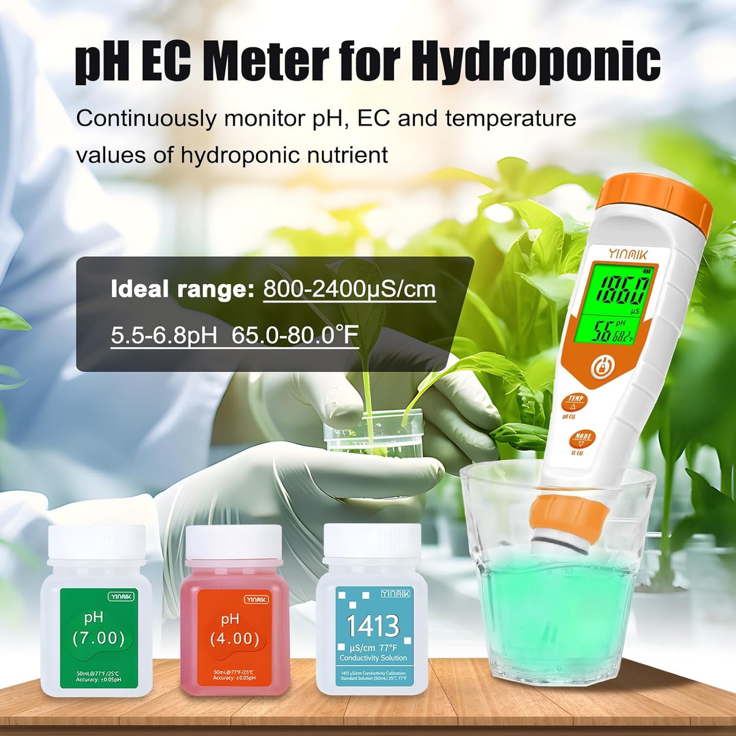 pH Meter for Hydroponics PPM EC Meter for Plant Nutrients Simultaneous Measurement of pH Conductivity TDS Temperature for Reservoir Tank Water DWC Aeroponic Garden Indoor Outdoor Growing