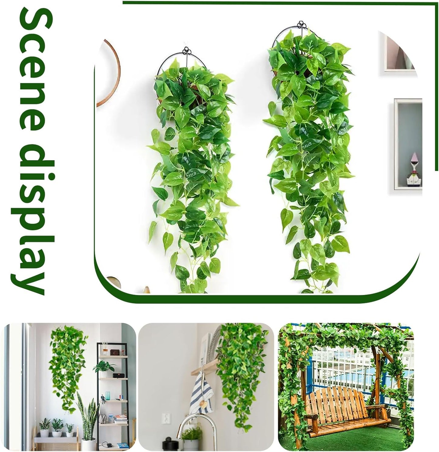Fake Hanging Plants Vines(4pcs) for Room Decor, Artificial Ivy Greenery Garlands for Home Bedroom Living Aesthetic Kitchen Office Wall Patio Bookshelf,Indoor,Outdoor Farmhouse Decorations(No Basket)