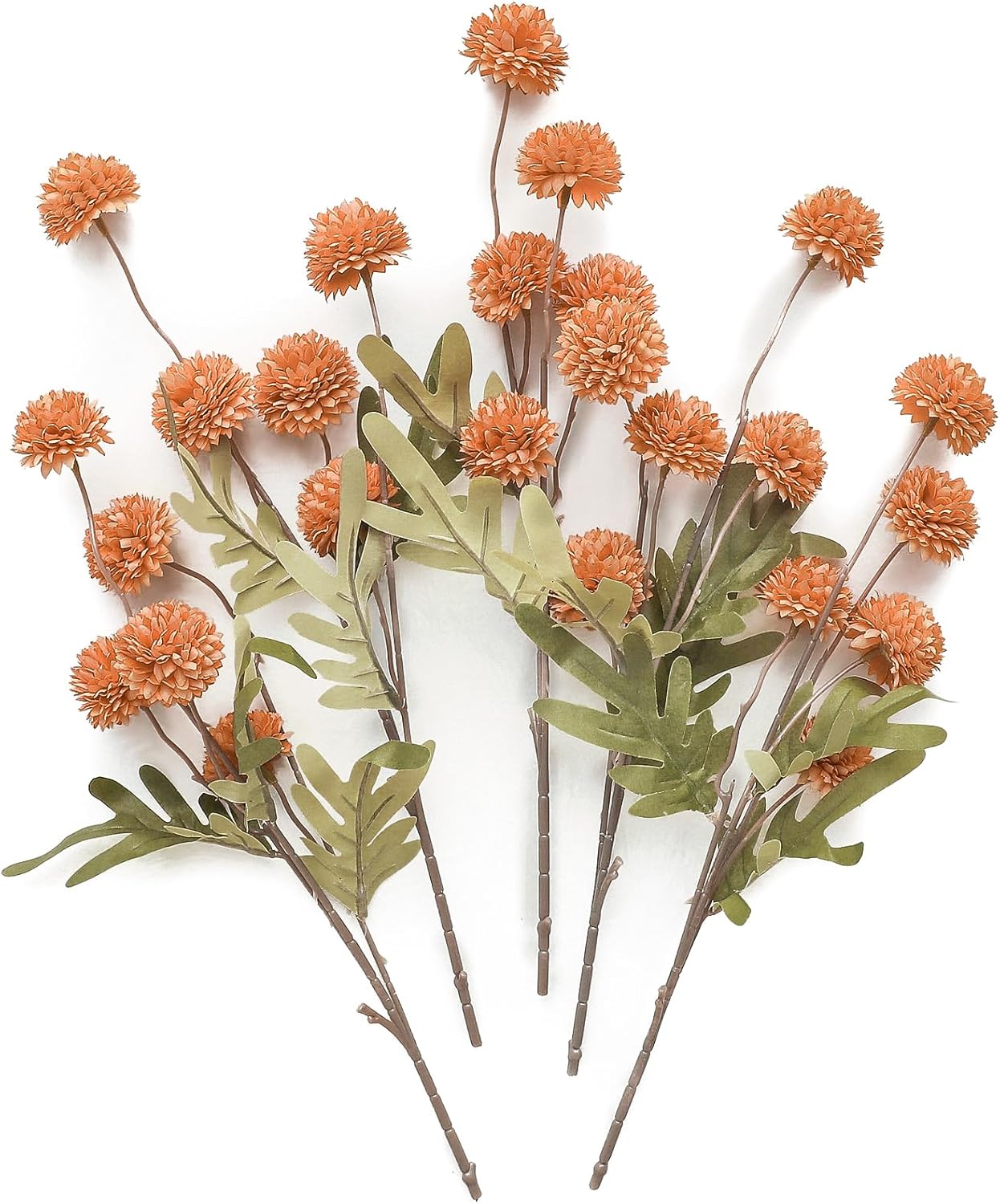 Floroom 5pcs Burnt Orange Faux Silk Mums Artificial Flowers, Bulk Fake Small Mini Chrysanthemums with Stems for DIY Terracotta Wedding Centerpieces Floral Arrangements Vase Fillers Home Decorations