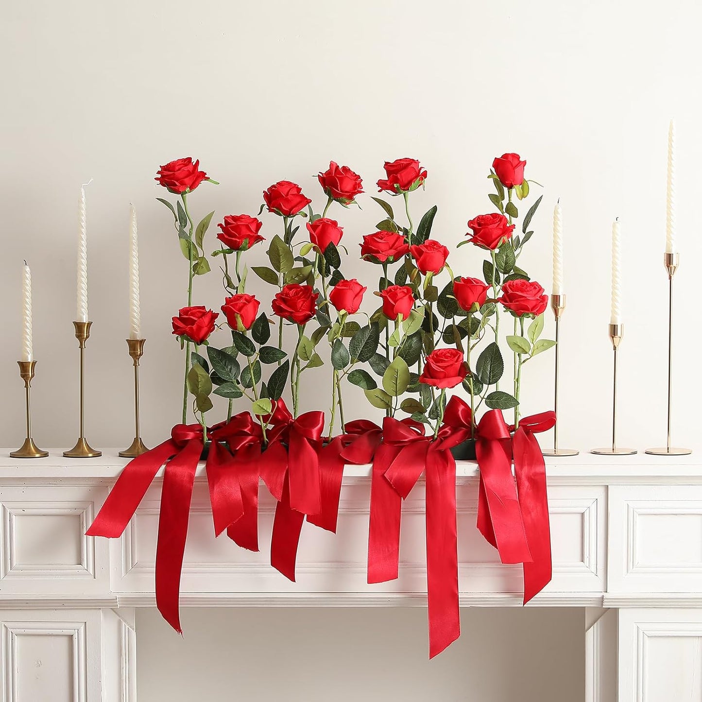 Hawesome 12PCS Artificial Silk Flowers Realistic Roses Bouquet Long Stem for Home Wedding Decoration Party A-Red -1