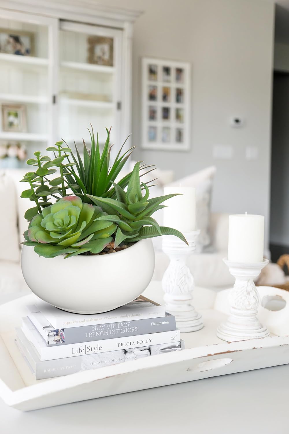 Fake Plants Artificial Succulents in Pots Faux Succulent Arrangement Potted Plant with White Ceramic Pot for Home Decor Modern Office Desk Bathroom Shelf Living Room Indoor Decoration