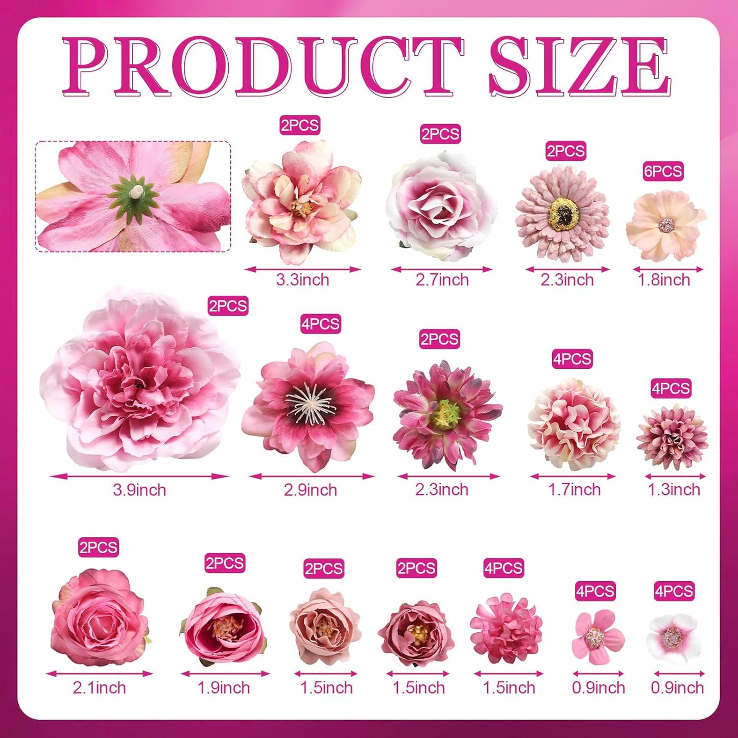 YYHUAWU Faux Flower Heads Mini Artificial Flower Heads Fake Peony Daisy Rose Flowers Multicolor Small Silk Daisy Flower Heads for Craft Garland Wedding Party DIY Home Decoration