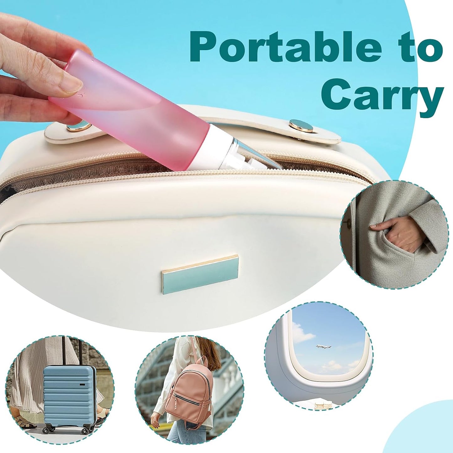 Travel Spray Bottles TSA Approved 3 Pack (2.2oz/65ml), Leak Proof Fine Mist Refillable Empty Plastic Spray Bottles for Perfume, Essential Oils, Toners, Hair & Face Mist (65 ml)