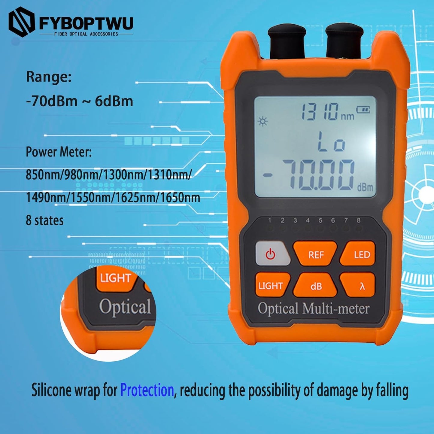 4 in 1 Function Fiber Optic Tester Portable Optical Power Meter (FC/SC/ST) & VFL 2mw Visual Fault Locator & LED, OPM & VFL, Range: (-70) dBm ~ (+6) dBm, 1pc