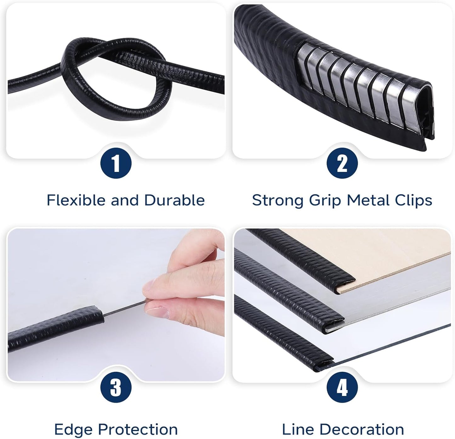 Rubber Edge Trim, U Channel Edge Trim with Metal Clips Edge Guard Protector, PVC Rubber Seal Strip for Sheet Metal, Car Doors, Hatches, Table Corners, Fit 3/64" to 1/4"(1.2mm-6.4mm), 32Ft, White