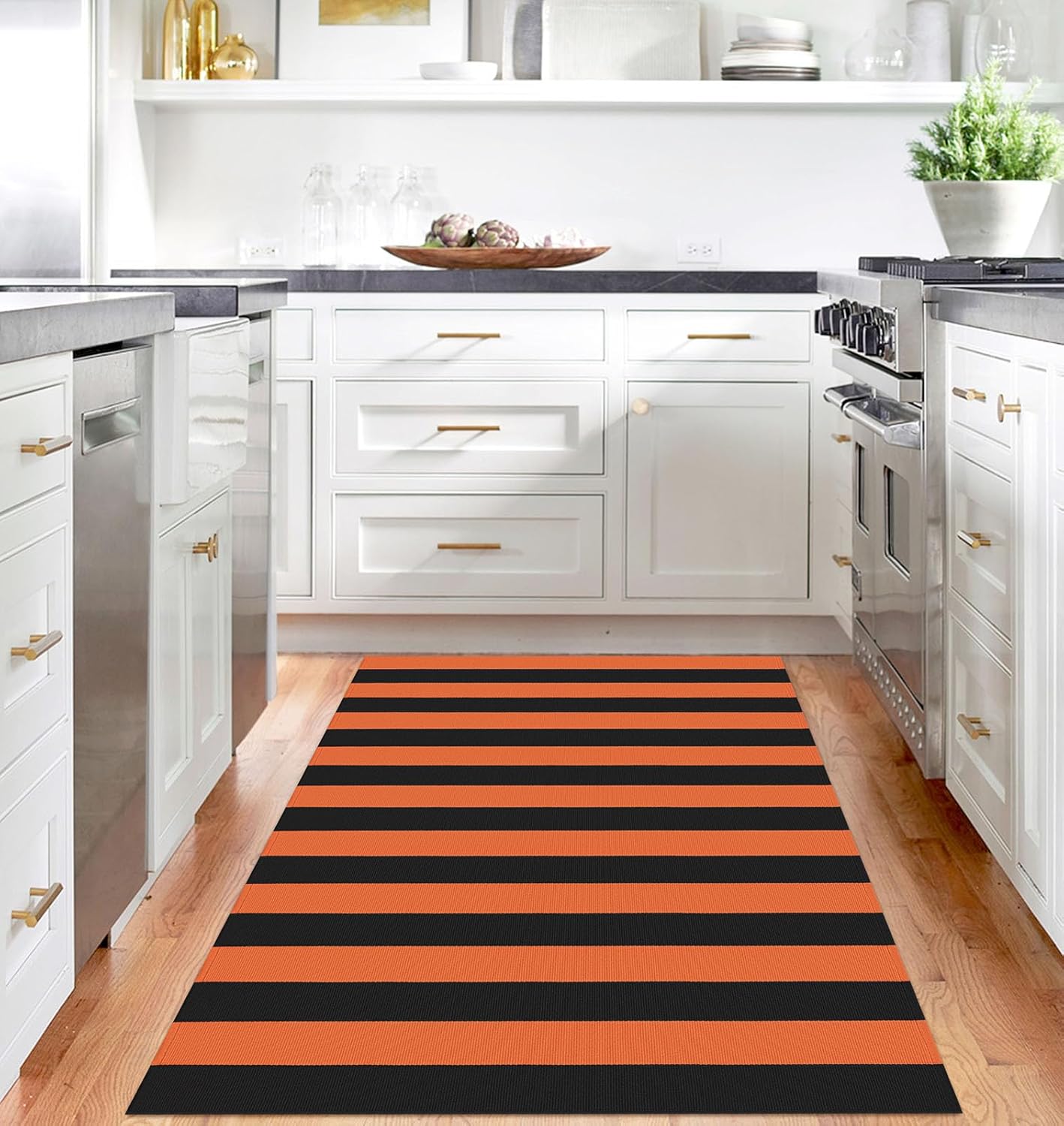 IOHOUZE Fall Door mat 4x6 Ft Orange Black Striped Area Rug Washable Front Porch Rug Striped Door Mat Outside Entrance Entryway Doormat for Fall, Halloween, Thanksgiving Porch Decor