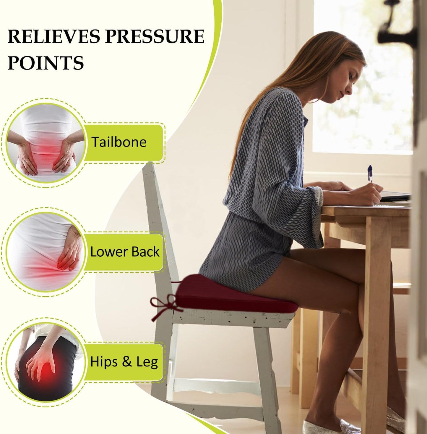 Chair Cushions for Dining Chairs, Indoor Chair Cushions with Ties，Waterproof Chair Pads Set of 6, Burgundy, 17x16x2.5 Inch