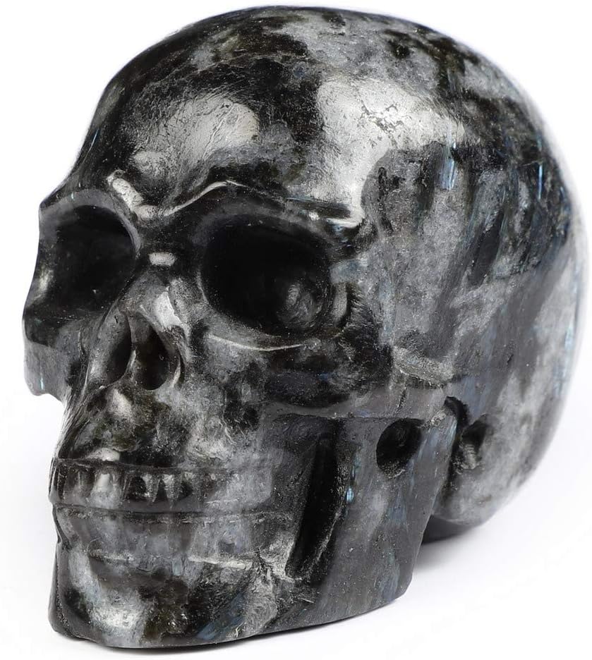 Skullis 2.0” Russian Arfvedsonite Crystal Skull, Hand Carved Gemstone Fine Art Sculpture, Reiki Healing Stone Statue.1