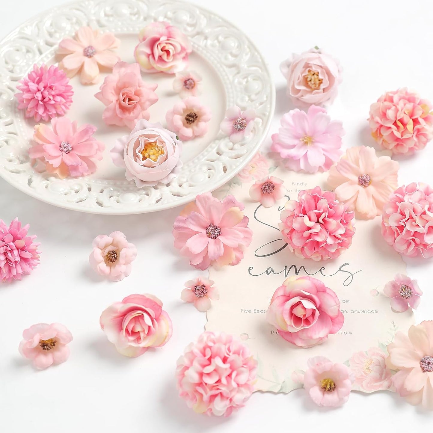 Faux Flower Heads Mini Pink Artificial Flower Heads Fake Peony Daisy Rose Flowers Multicolor Small Silk Daisy Flower Heads for Craft Garland Wedding Party DIY Home Decoration,2-4 cm