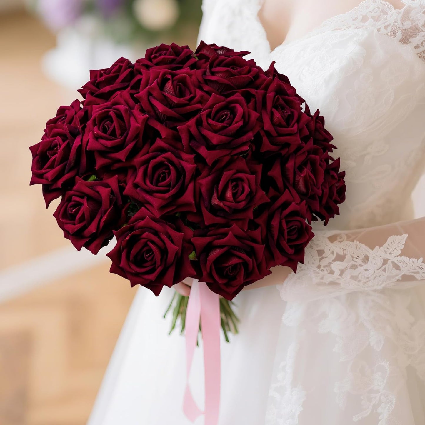 Fake Roses Faux Flowers Silk Roses Artificial Roses with Stems Realistic Artificial Flowers Suitable for Indoor Home Decoration Diy Bouquet Wedding Decor Party Decor 24PCS(Black red,16.5In)