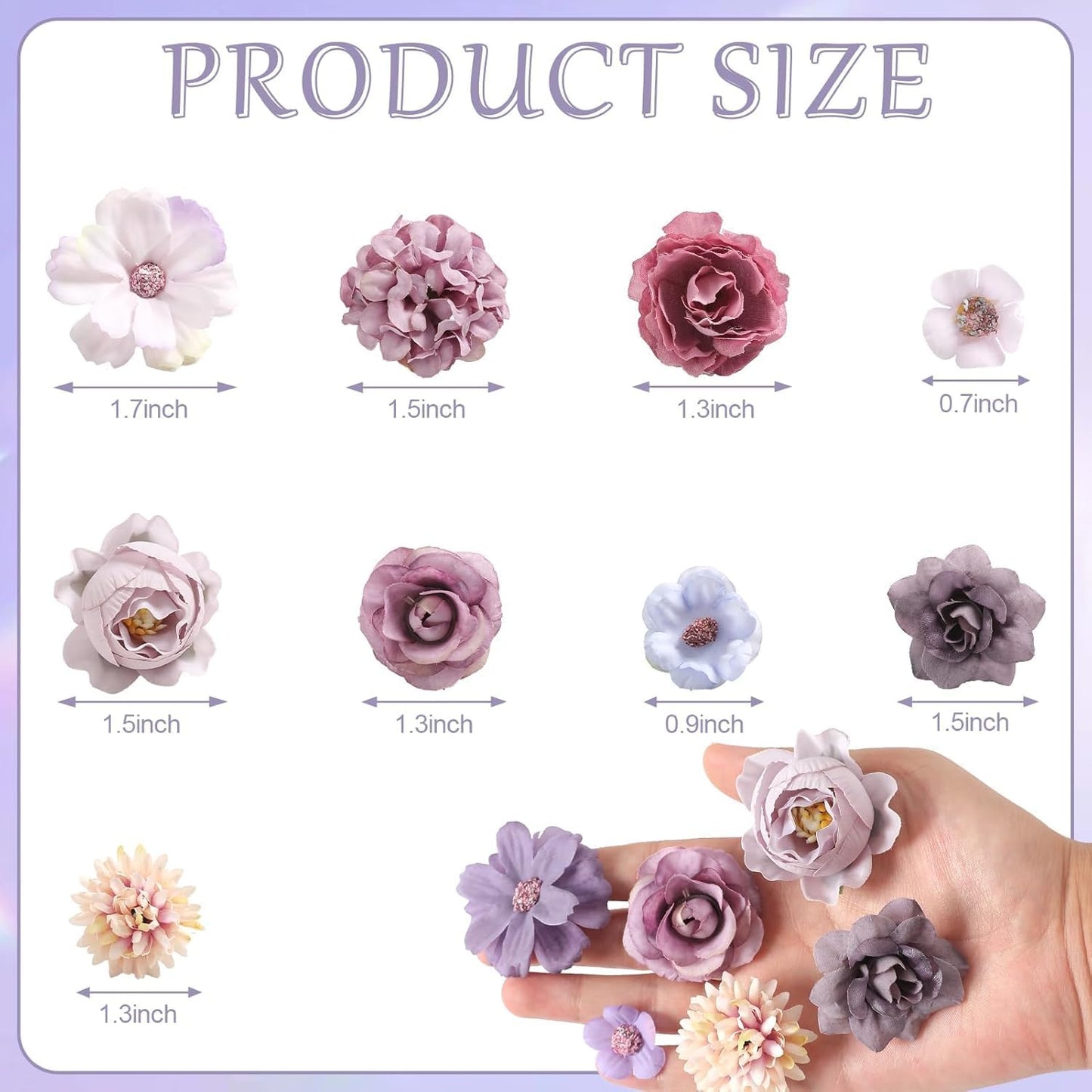 Faux Flower Heads Small Silk Artificial Flower DIY Fake Mini Flowers Rose Daisy Multicolor Flowers Craft Supplies for Wedding Party Wreath Graduation Season Party Home Decor (45, Purple)