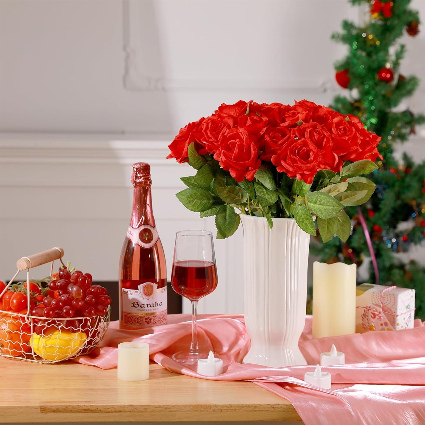 36 Pcs Silk Rose Bouquet Bridal Artificial Flowers,Fake Rose Long Stem Realistic Artificial Flowers Bulk for Wedding Bouquet Ball Arrangement Centerpiece Party Decor(red)