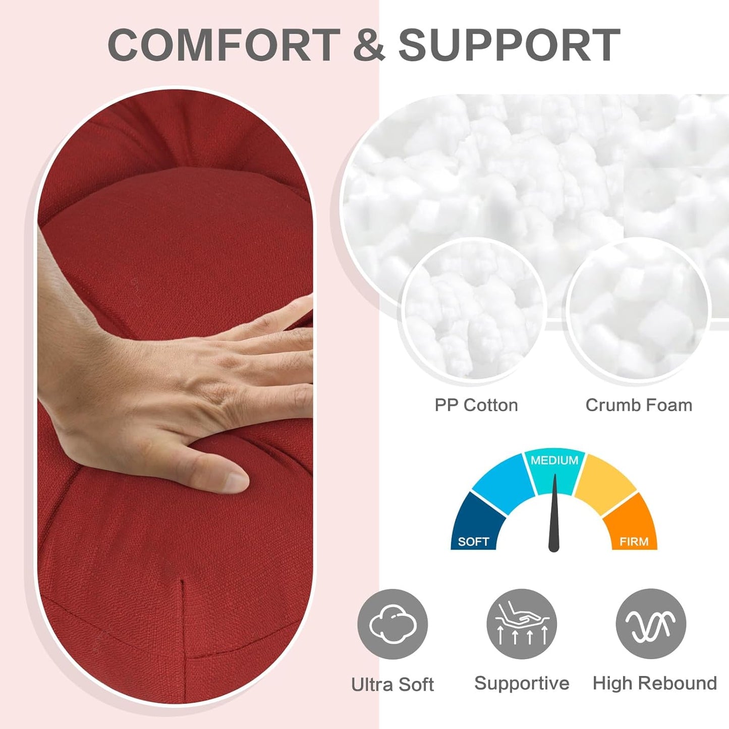 Aoodor 19" x 19" x 5" Tufted Outdoor Chair Cushions, Water Resistant & Fade Resistant Polyester Dining Chair Pads with 2 Straps for Patio Furniture, Set of 4